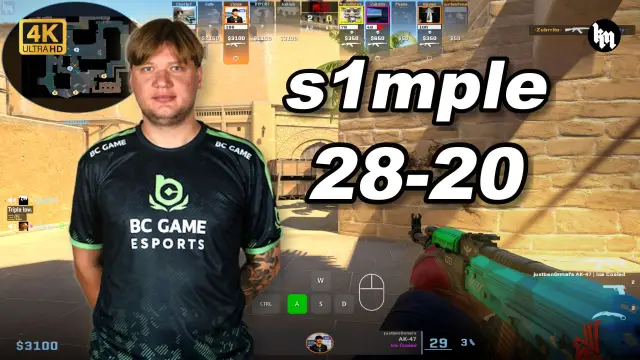 s1mple 大狙五杀🔥s1mple (28-20) 均分3100 荒漠迷城 POV | 2026.09.01 视频封面