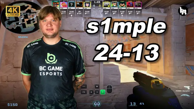 s1mple 🔥s1mple (24-13) 1.55 Rating 均分3300 阿努比斯 POV | 2026.09.24 视频封面