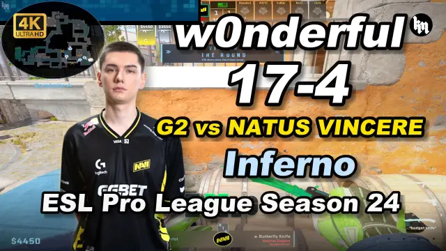 w0nderful w0nderful (17-4) G2 对阵 NATUS VINCERE (炼狱小镇) | ESL Pro League Season 24 视频封面