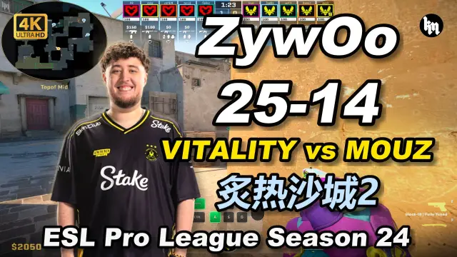 ZywOo ZywOo (25-14) VITALITY 对阵 MOUZ (炙热沙城2) | ESL Pro League Season 24 视频封面