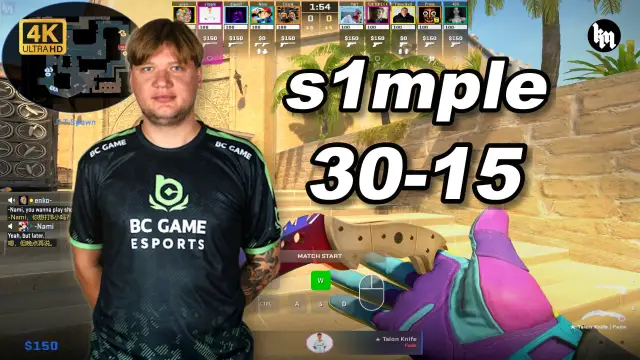 s1mple 🔥s1mple天梯单排 (30-15) 1.78 Rating 均分3200 荒漠迷城 POV | 2026.08.26 视频封面